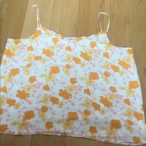 LOFT Floral Scallop Neck Cami in White with Orange & Pink Blooms